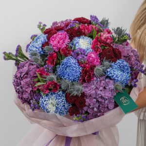 A full view of the luxury Midnight Bloom bouquet, highlighting its mysterious and elegant colors.