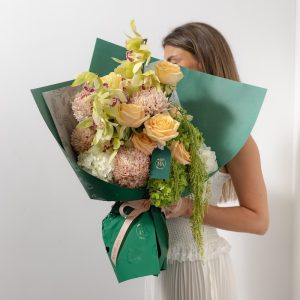 A full view of the luxury Earthy bouquet, highlighting the unique mix of flowers and its professional look.