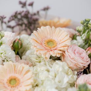 A top-down view of the Soft Serenade bouquet, highlighting its harmonious mix of blooms.