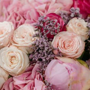 A top-down view of the Pink Classic bouquet, highlighting its harmonious mix of blooms.