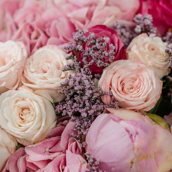 A top-down view of the Pink Classic bouquet, highlighting its harmonious mix of blooms.